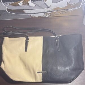 Elegant Black and Cream Leather Tote